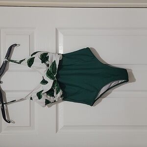 34b green and white floral one piece swim suit